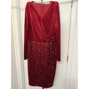Dresstells Red Velvet Sequin Dress XL Long Sleeve Holiday Party Cocktail NWT
